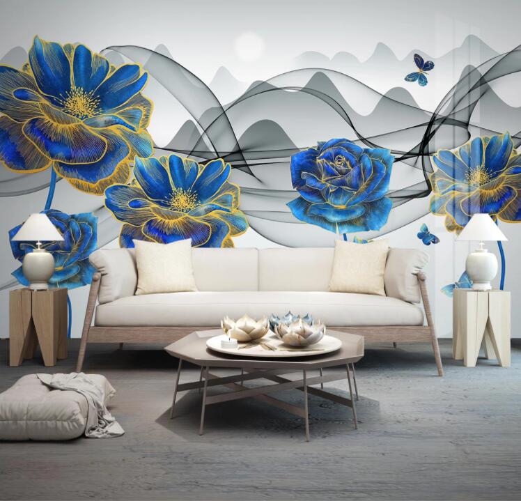 3D Blue Peony WC2609 Wall Murals