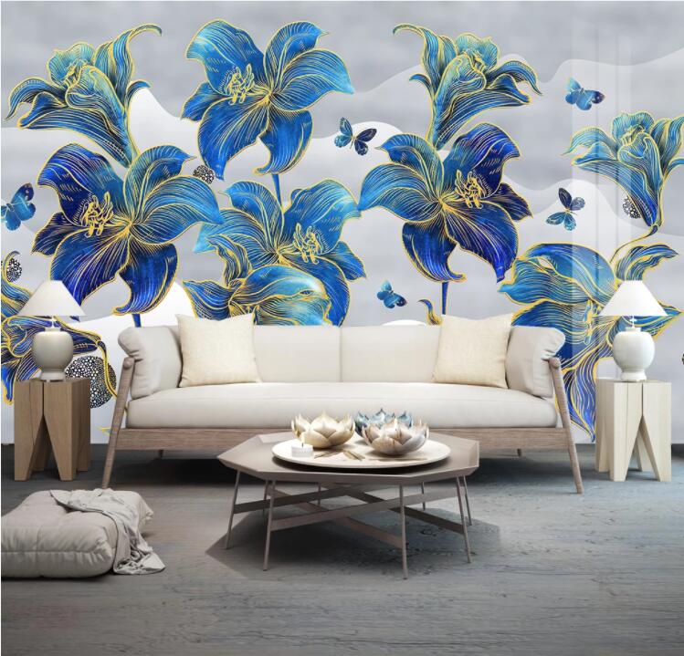 3D Blue Swaying Flower WC2399 Wall Murals