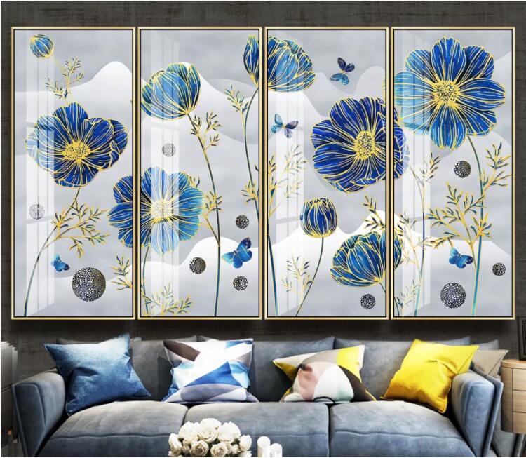 3D Blue Flower Pattern WC2347 Wall Murals