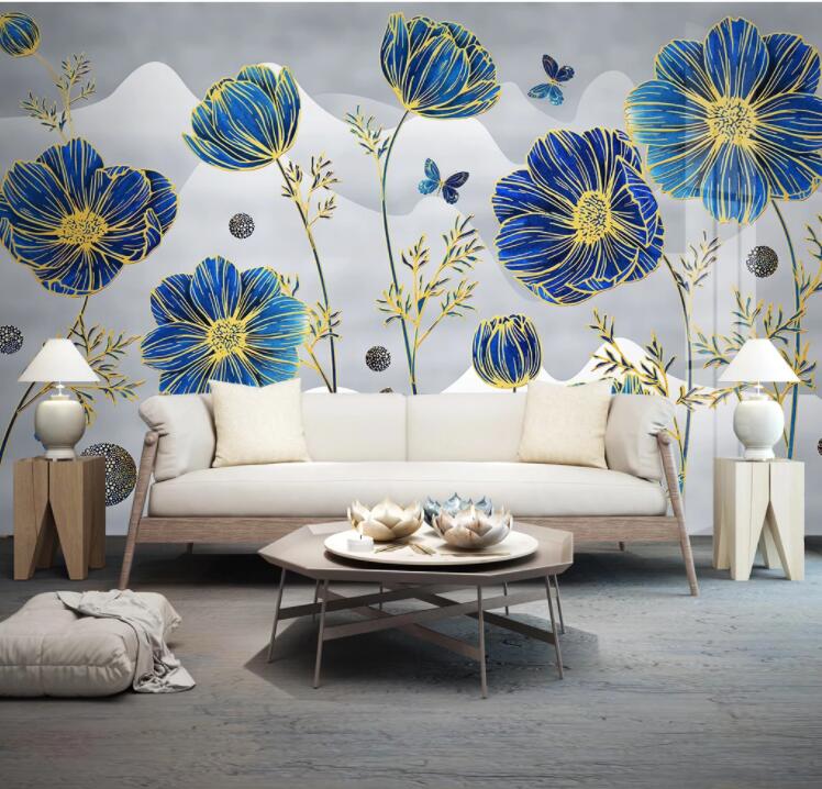 3D Blue Flower Pattern WC2347 Wall Murals