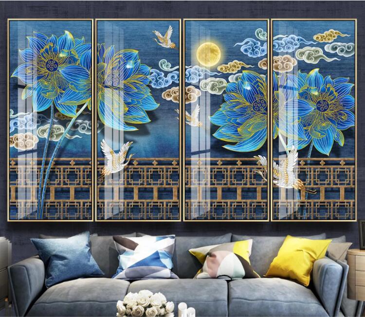 3D Lotus Crane WC2261 Wall Murals