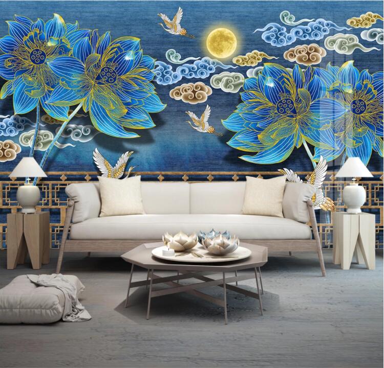 3D Lotus Crane WC2261 Wall Murals