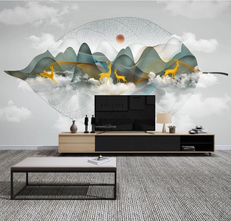 3D Golden Deer Cloud WC1969 Wall Murals