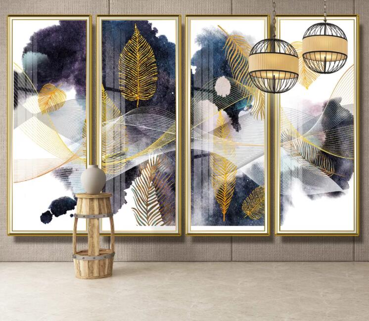 3D Golden Leaf Ink WC1886 Wall Murals