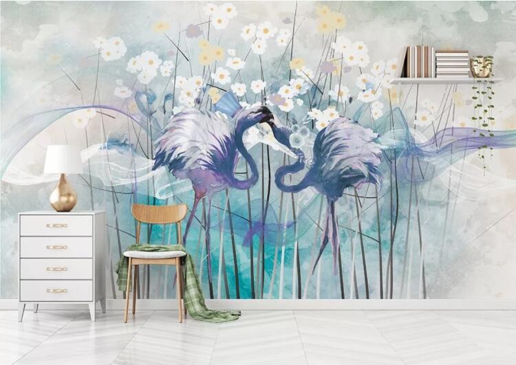 3D Purple Crane Flower WC739 Wall Murals