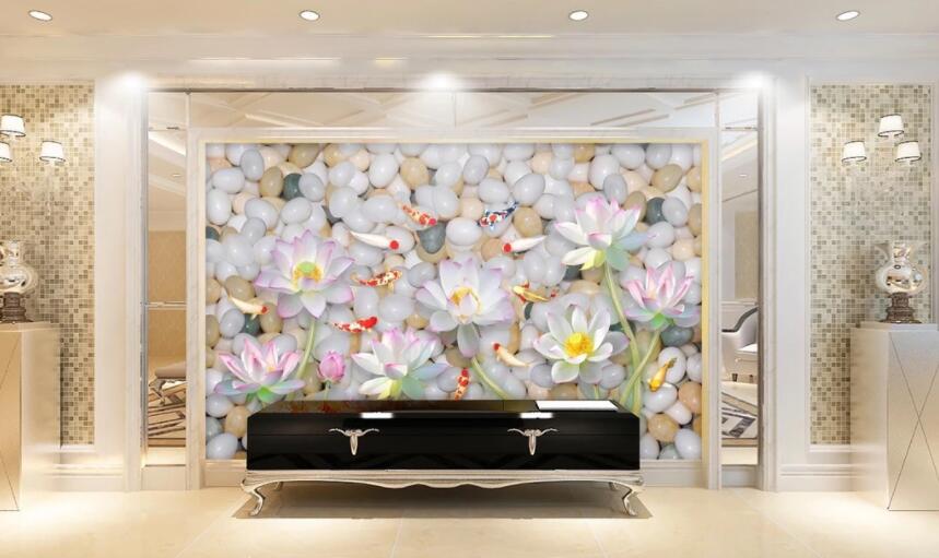 3D Lotus Goldfish WC1452 Wall Murals