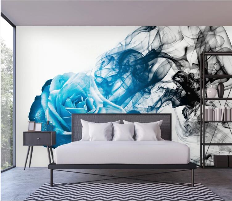 3D Blue Ink Rose WC1144 Wall Murals