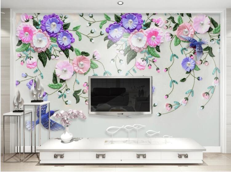 3D Vine Flower Bird WC570 Wall Murals