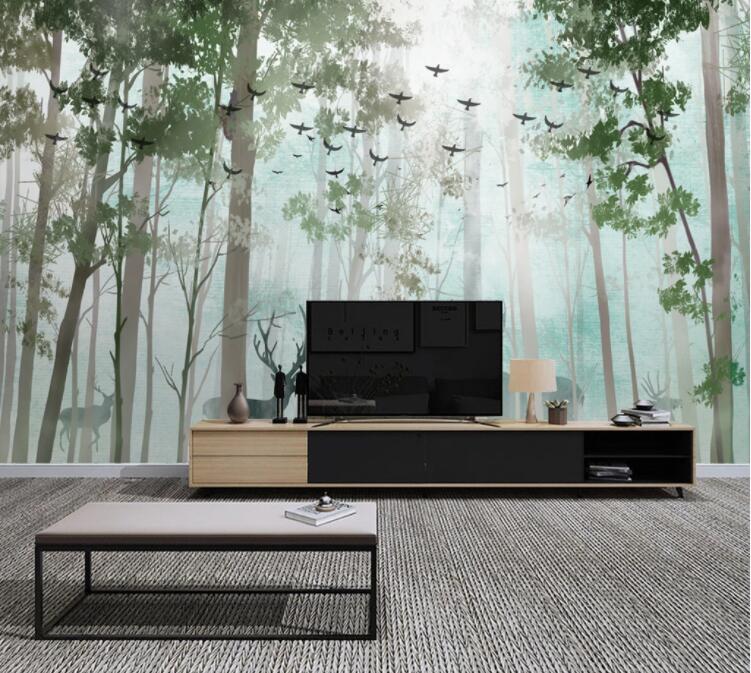 3D Forest Deer Bird WC1808 Wall Murals