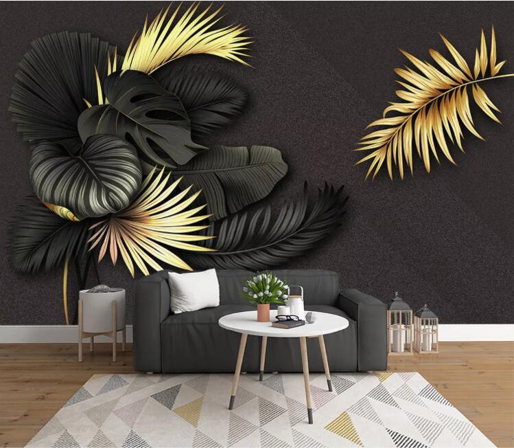 3D Black Leaves WC2524 Wall Murals