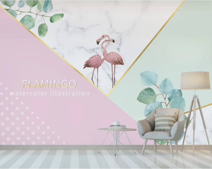 3D Flamingo Leaves WC2115 Wall Murals