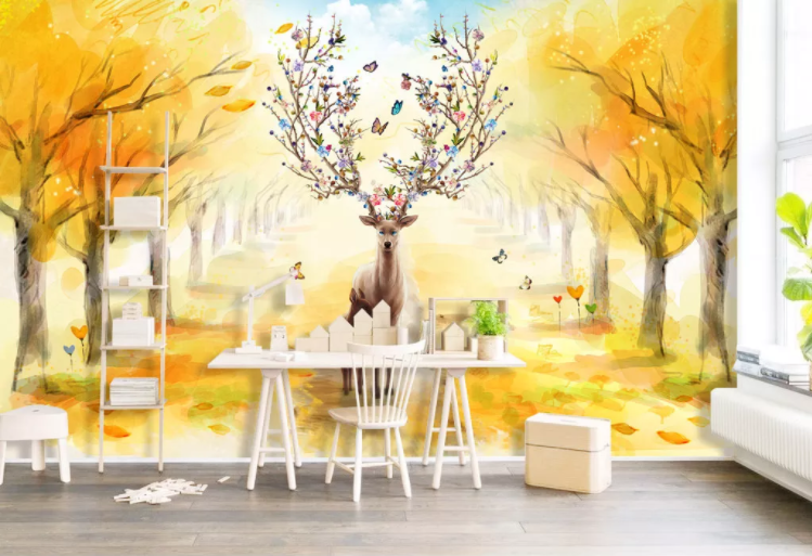 3D Autumn Deer WC798 Wall Murals