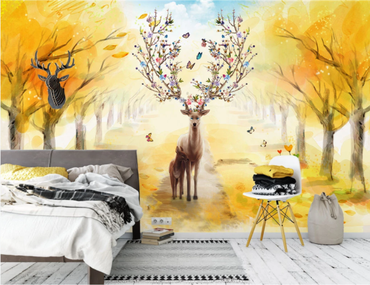 3D Autumn Deer WC798 Wall Murals