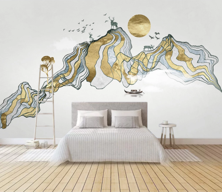 3D Golden Sun Deer WC1704 Wall Murals