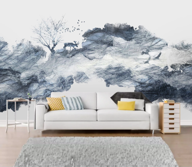 3D Blue Fawn WC1485 Wall Murals