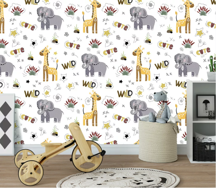 3D Elephant Giraffe WC1544 Wall Murals