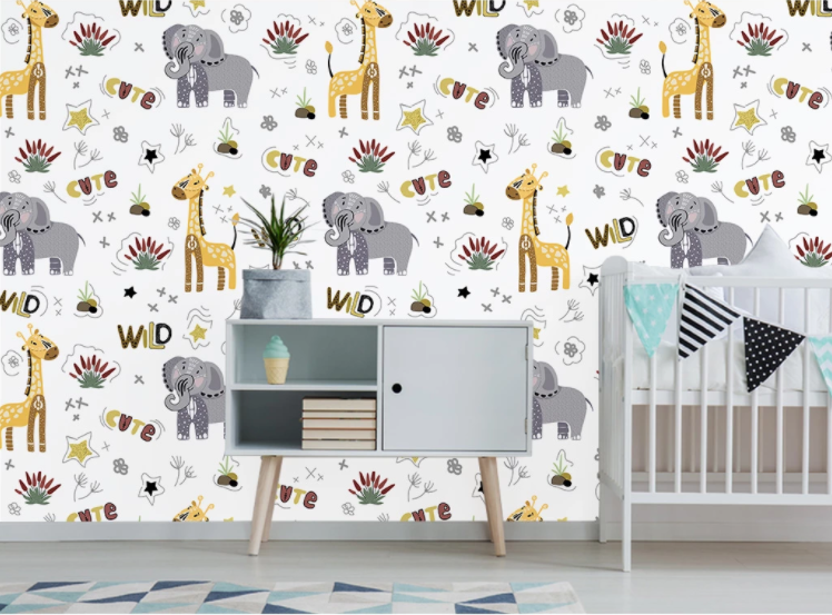 3D Elephant Giraffe WC1544 Wall Murals