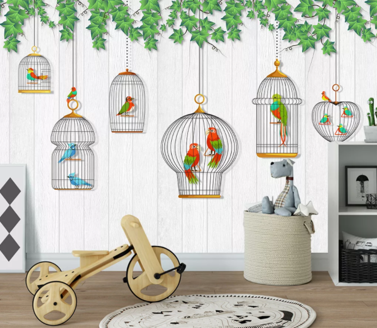 3D Cage Birds WC1449 Wall Murals