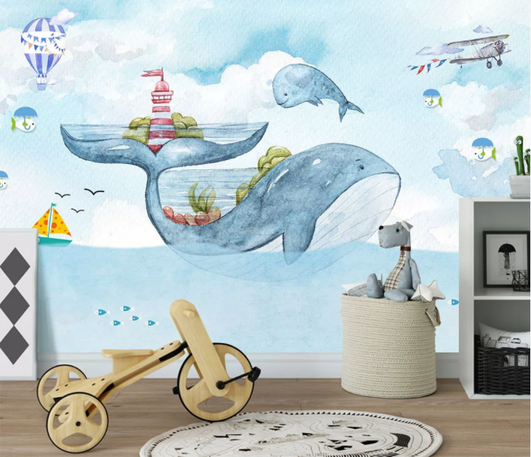 3D Blue Whale WC1041 Wall Murals