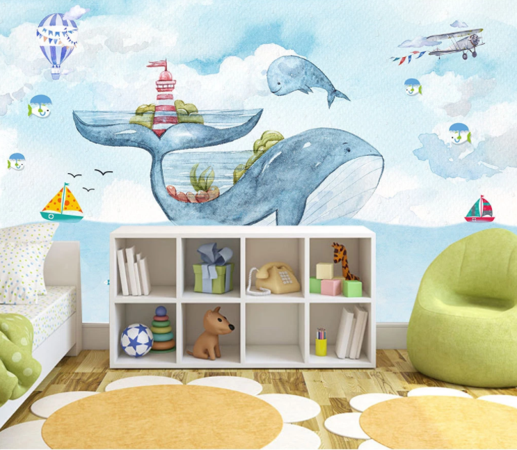 3D Blue Whale WC1041 Wall Murals