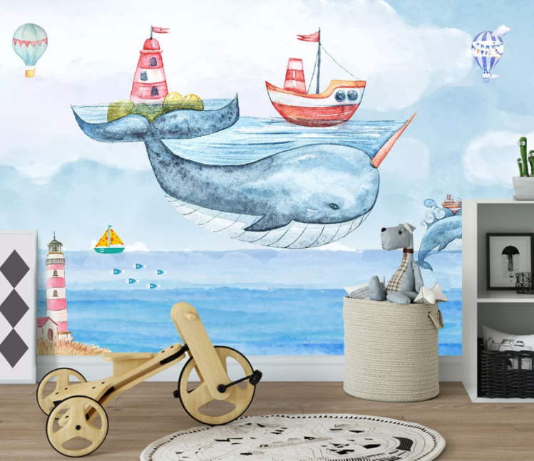 3D Whale Boat WC1042 Wall Murals