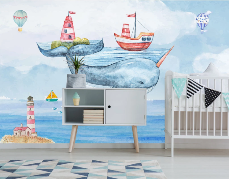 3D Whale Boat WC1042 Wall Murals