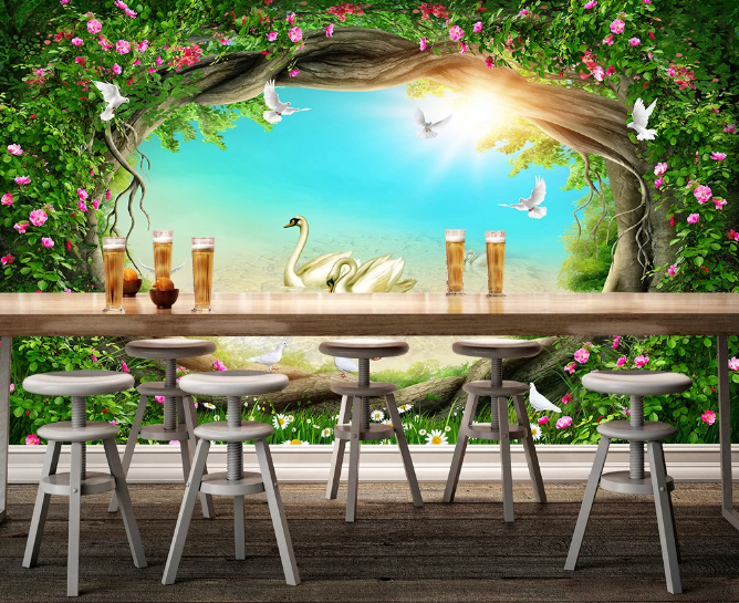 3D Tree Hole Swan WC337 Wall Murals