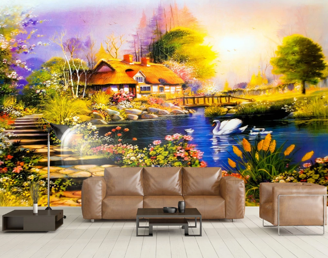 3D House Swan WC923 Wall Murals