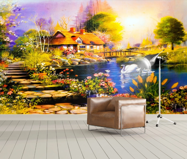 3D House Swan WC923 Wall Murals