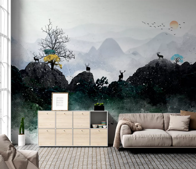 3D Mountain Tree WC2374 Wall Murals