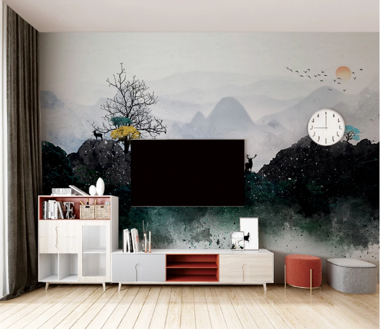 3D Mountain Tree WC2374 Wall Murals