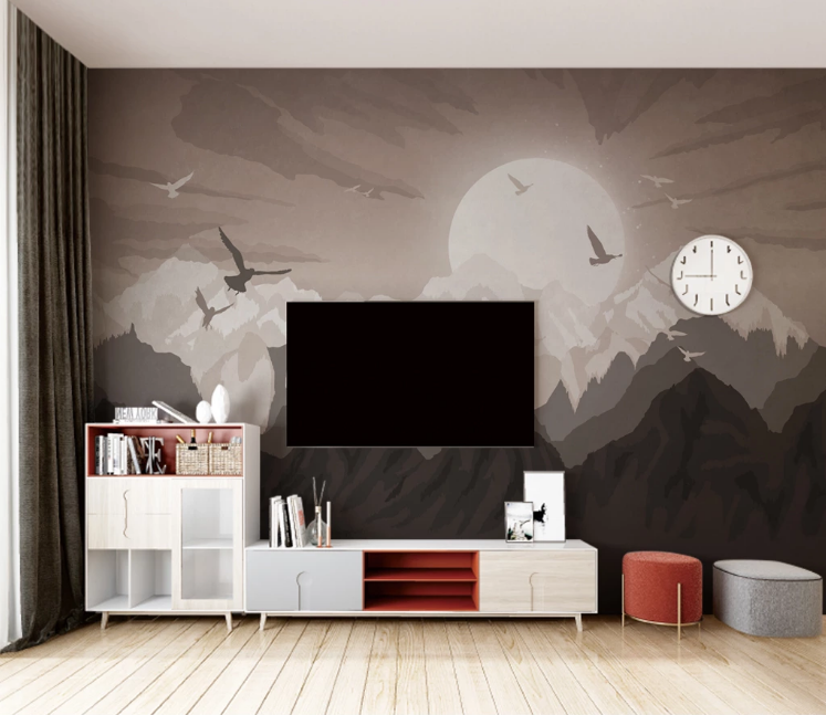 3D Moon Bird Mountain WC2372 Wall Murals