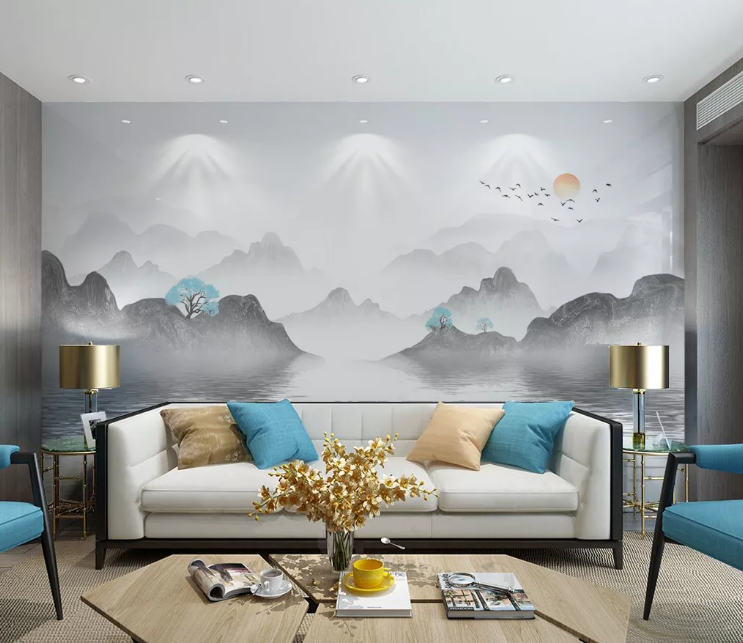 3D Blue Tree Lake WC2335 Wall Murals