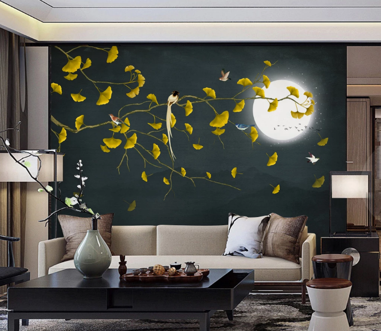 3D Yellow Leaf Bird WC2293 Wall Murals