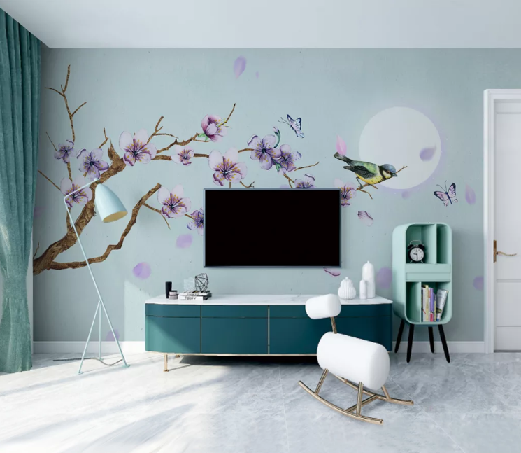 3D Moon Plum Petals WC2183 Wall Murals