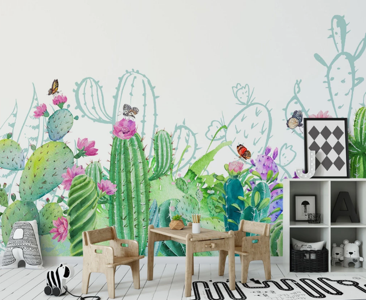 3D Cactus Butterfly WC2139 Wall Murals