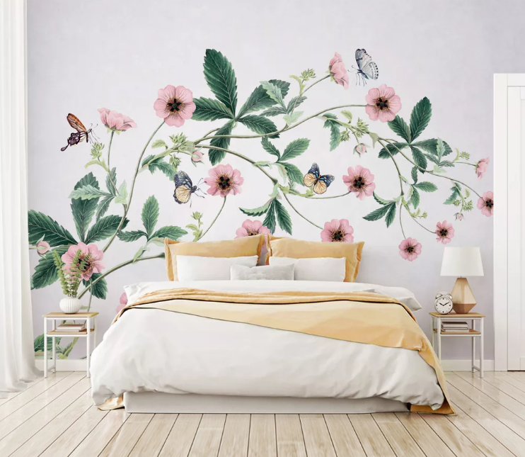 3D Plum Bee Butterfly WC2068 Wall Murals