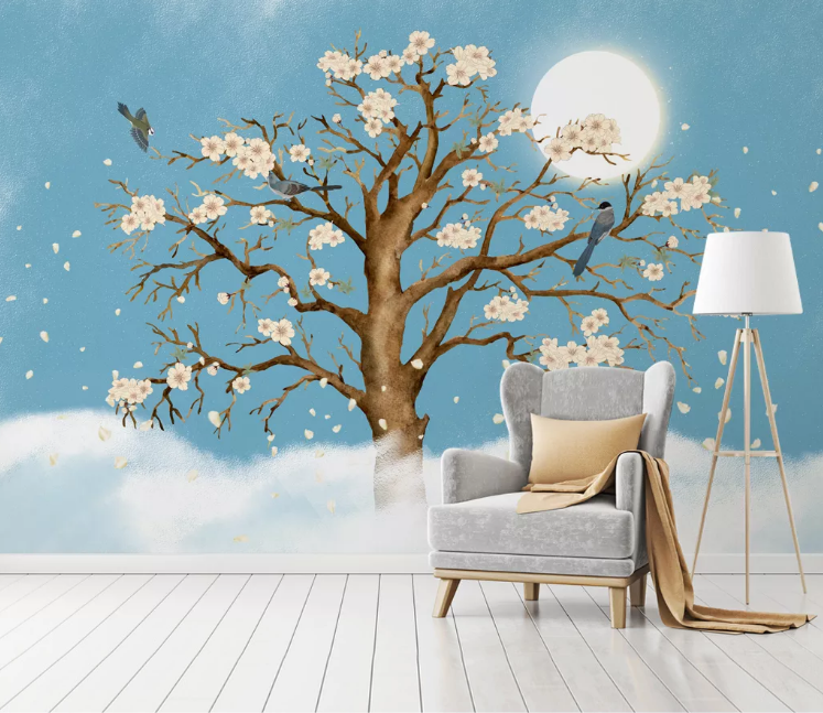 3D Moon Flower Bird WC1970 Wall Murals