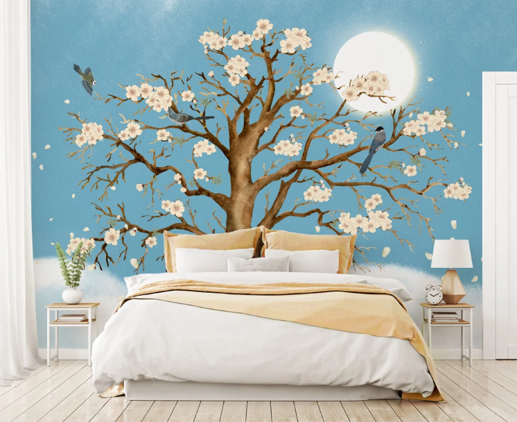 3D Moon Flower Bird WC1970 Wall Murals