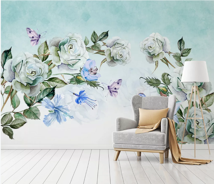 3D Green Rose WC1817 Wall Murals