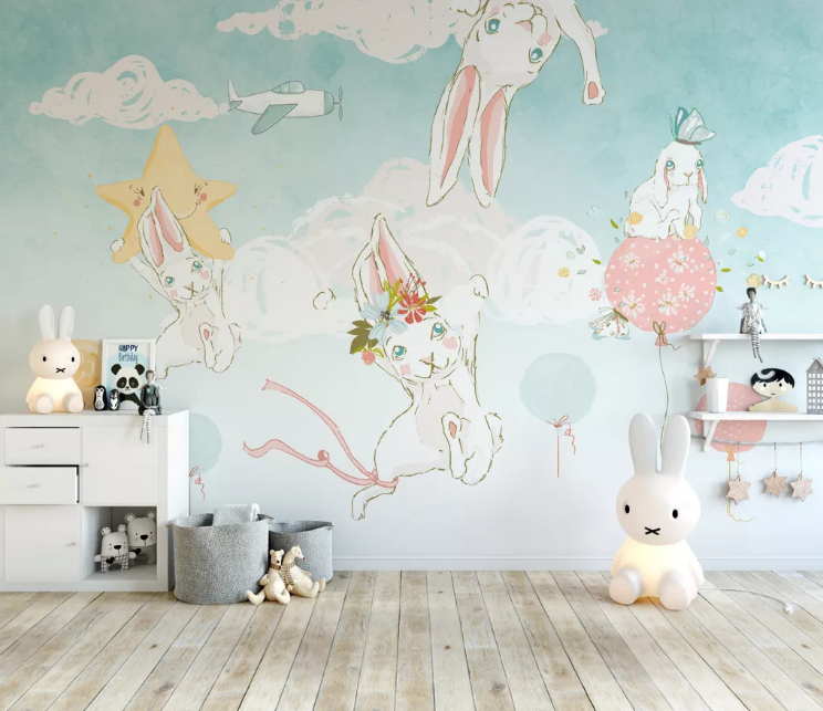 3D Rabbit Flower WC1816 Wall Murals