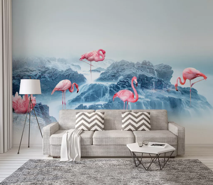 3D Flamingo Mountain WC1792 Wall Murals