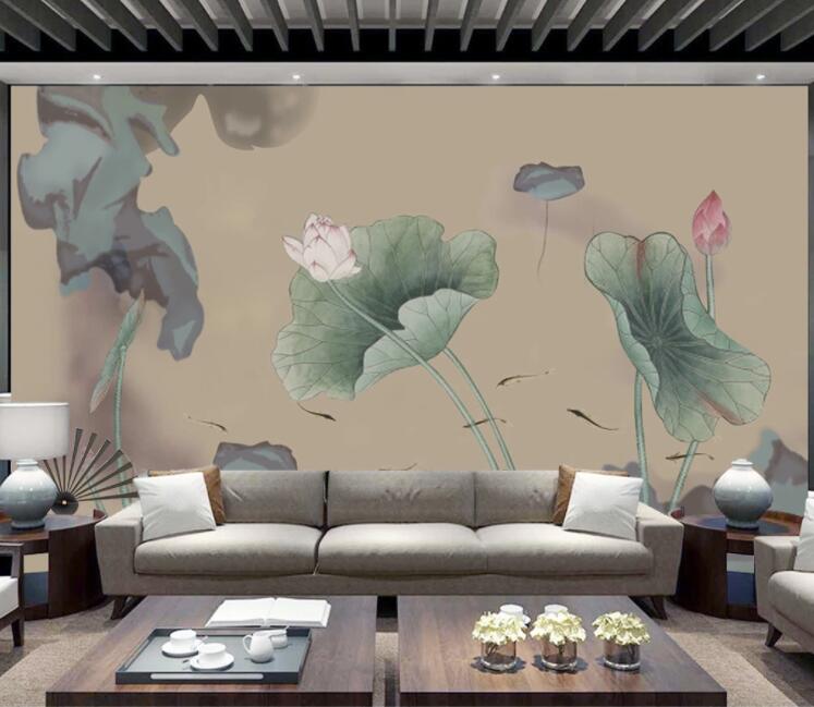 3D Lotus Leaf Fish WC2568 Wall Murals