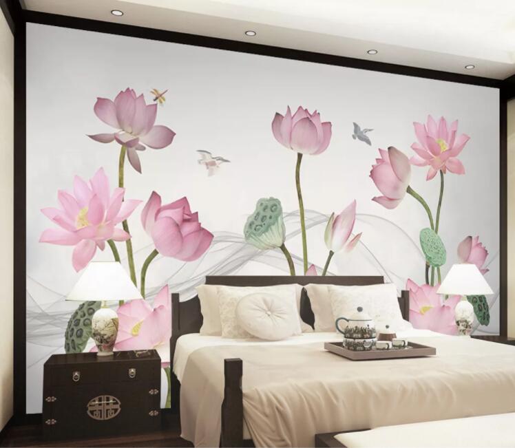 3D Lotus Bird WC2469 Wall Murals