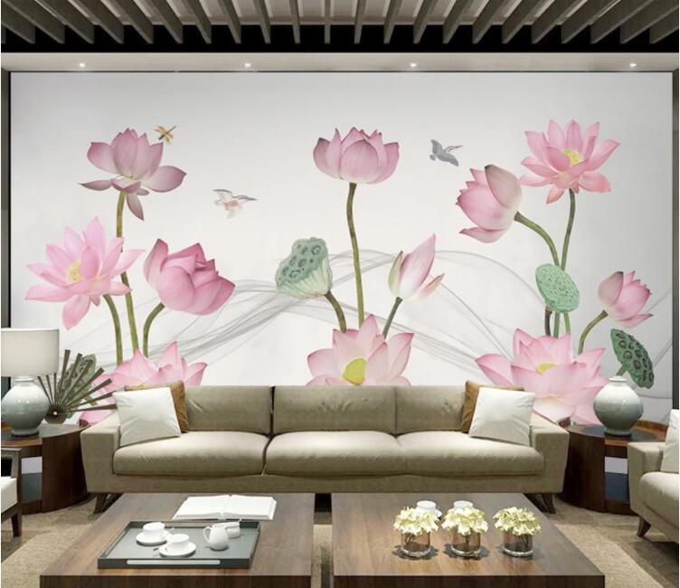 3D Lotus Bird WC2469 Wall Murals