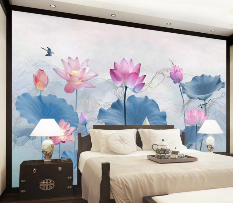 3D Swallow Lotus WC2419 Wall Murals