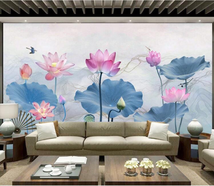 3D Swallow Lotus WC2419 Wall Murals