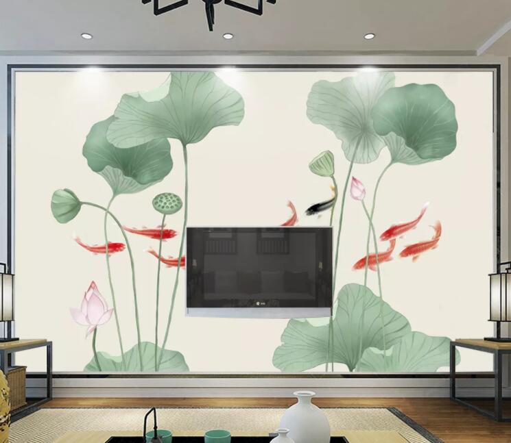 3D Goldfish Lotus Leaf WC2406 Wall Murals