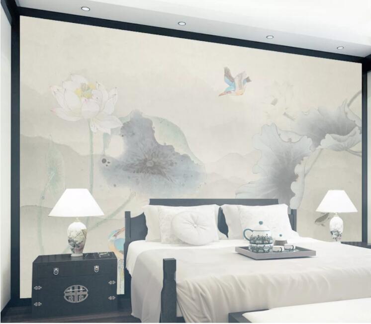 3D Kingfisher Lotus WC2064 Wall Murals