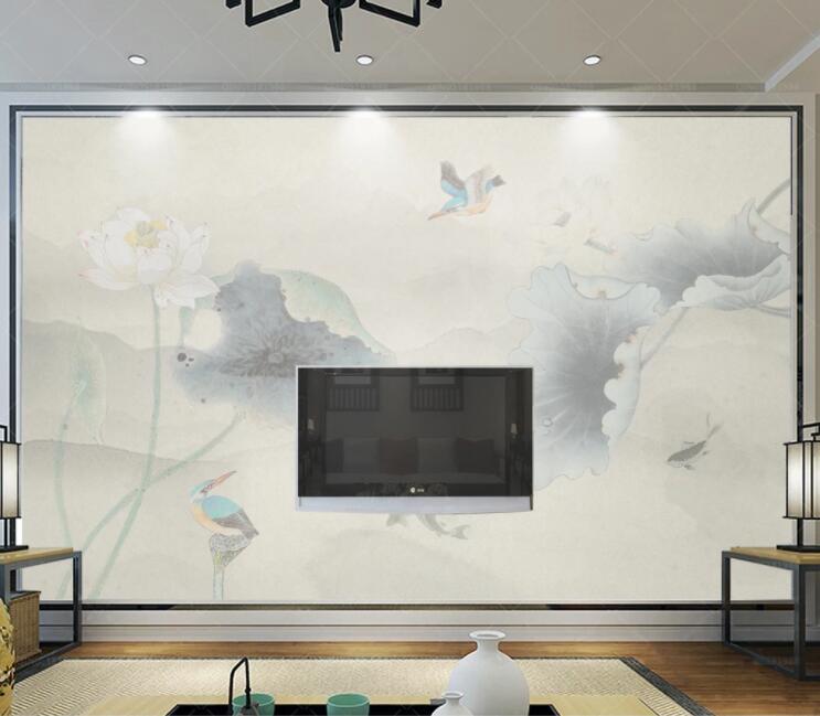 3D Kingfisher Lotus WC2064 Wall Murals